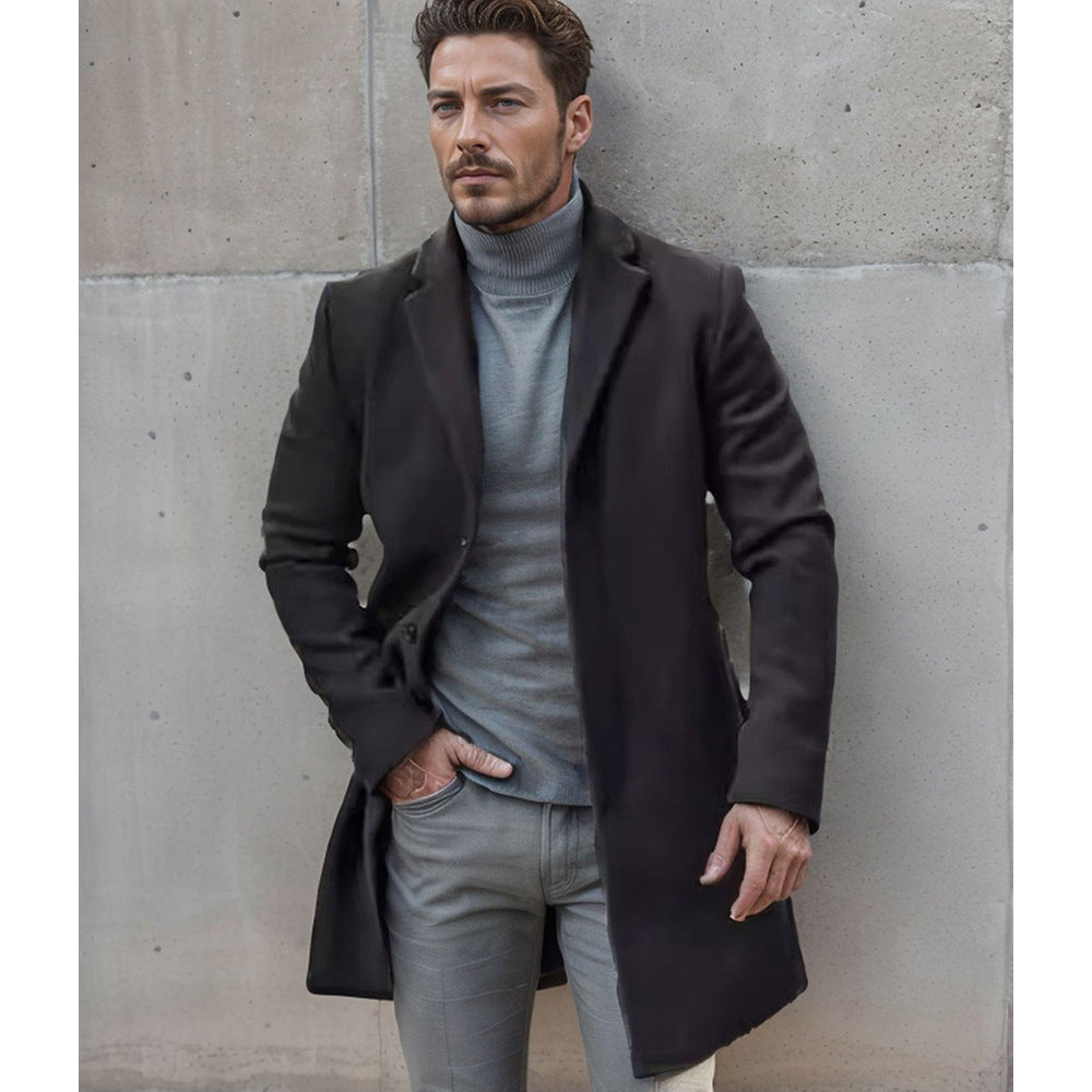 Herren Wollmantel Elegant Langschwarz Modern
