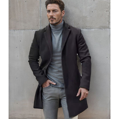 Herren Wollmantel Elegant Langschwarz Modern