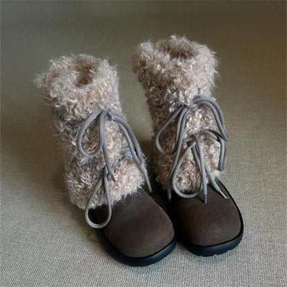 Weiche Winterboots Damen Flauschig Schnürsenkel Warm