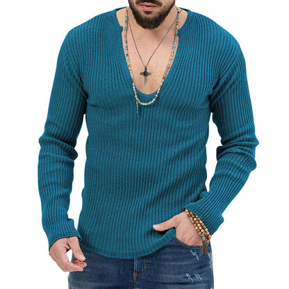 Herren Pullover Lässig Ripp Optik V-Ausschnitt Modern