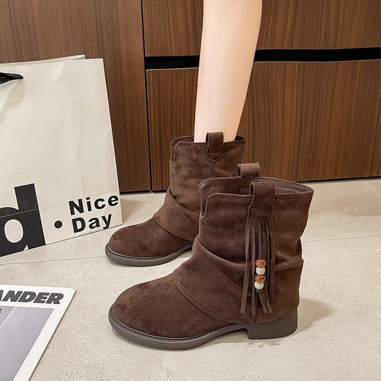 Damen Stiefeletten Wildleder Elegante Ankle Boots mit Tassel - BerlinGlamour