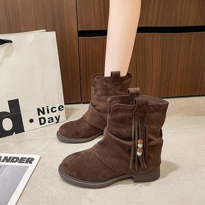 Damen Stiefeletten Wildleder Elegante Ankle Boots mit Tassel - BerlinGlamour