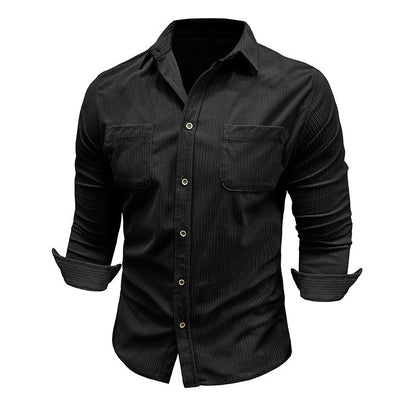 Herren Langarmhemd Streifenmuster 2 Brusttaschen Modern
