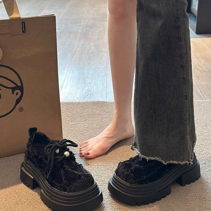 Damen Plattform Sneaker Chunky Strukturiert Schnüren