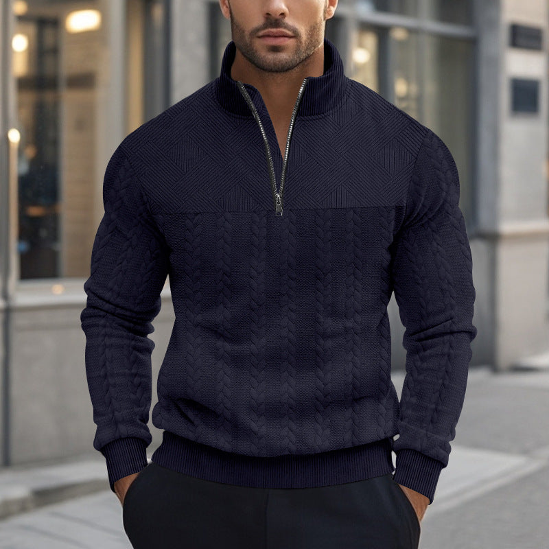 Herren Strickpullover Modern Zopfmuster Reißverschluss