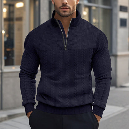 Herren Strickpullover Modern Zopfmuster Reißverschluss