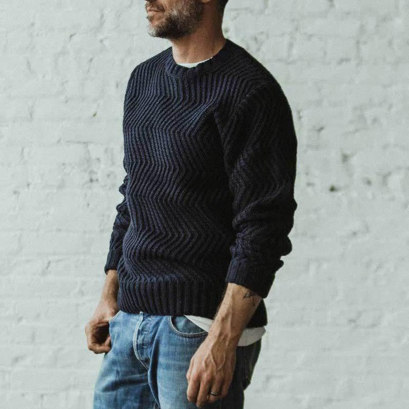 Herren Strickpullover Feinripp mit Wellenmuster Modern