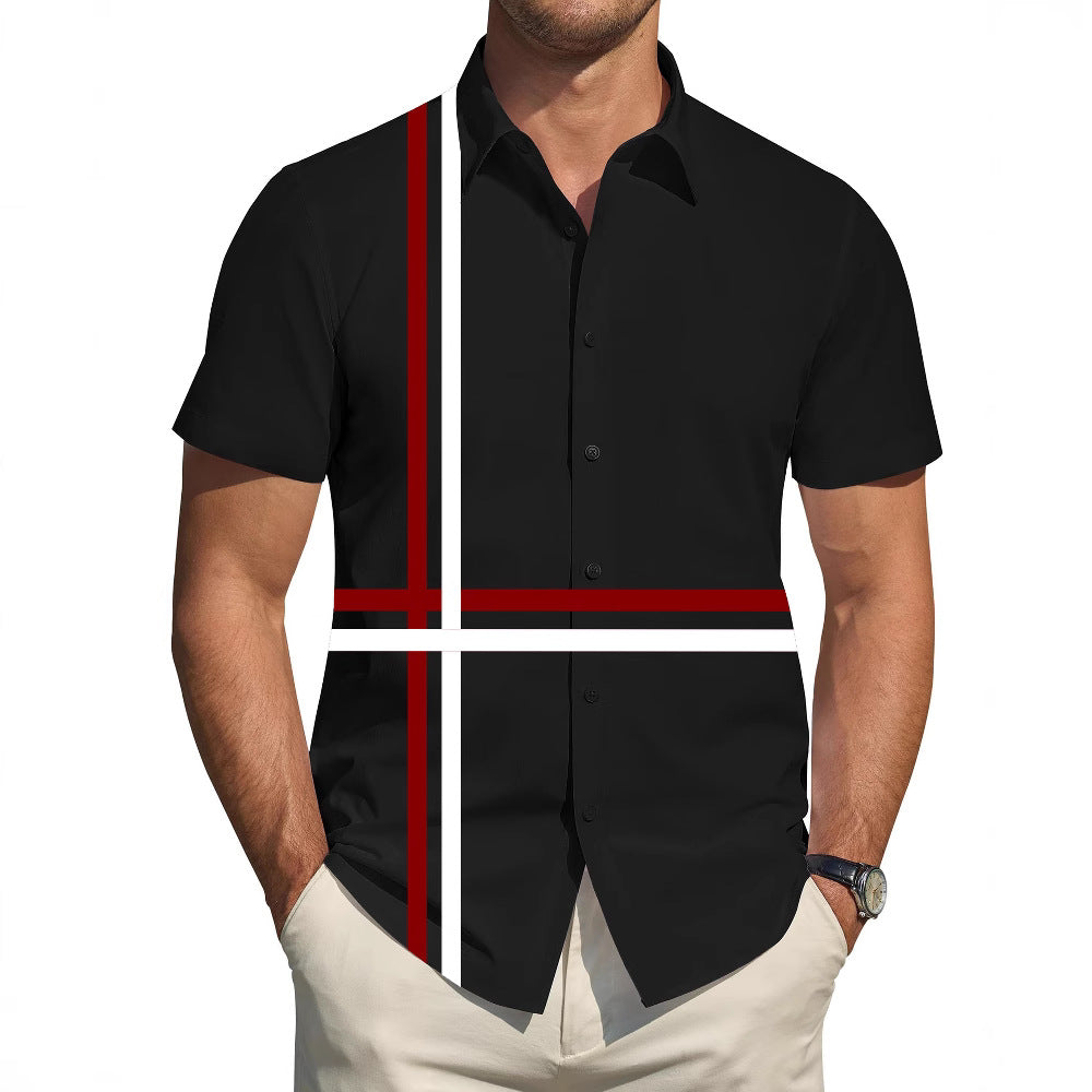 Herren Kurzarmhemd Elegantes Linienmuster Modern Slim Fit - BerlinGlamour