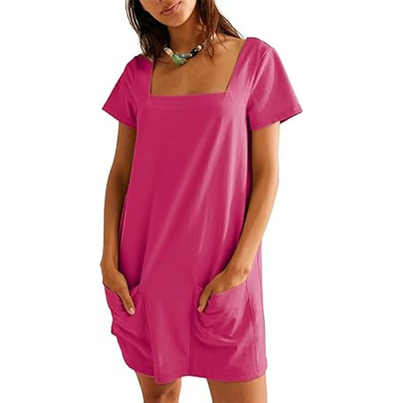 Kurzarmes BerlinGlamour Taschenkleid mit quadratischem Ausschnitt