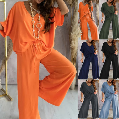 Damen Freizeitoutfit locker Oberteil weite Hosen Casual - BerlinGlamour