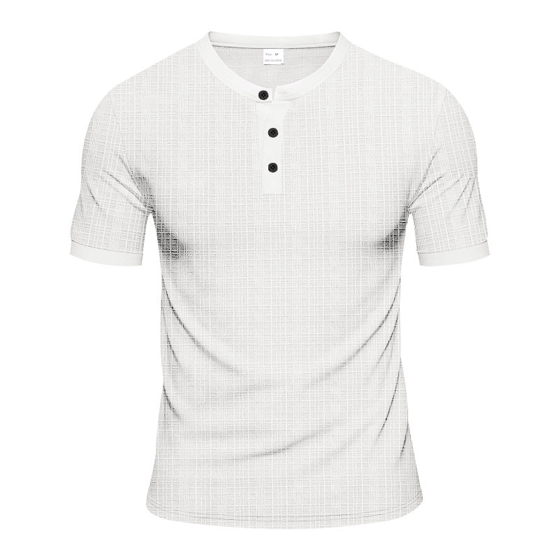 Herren Kurzarmshirt Modern Strukturiert Knopfleiste Trendy