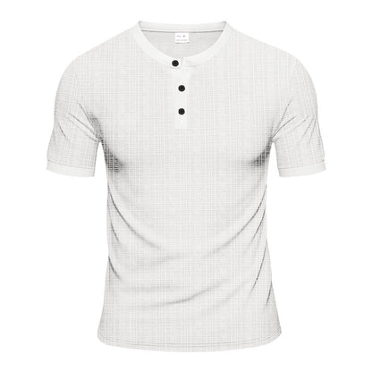 Herren Kurzarmshirt Modern Strukturiert Knopfleiste Trendy