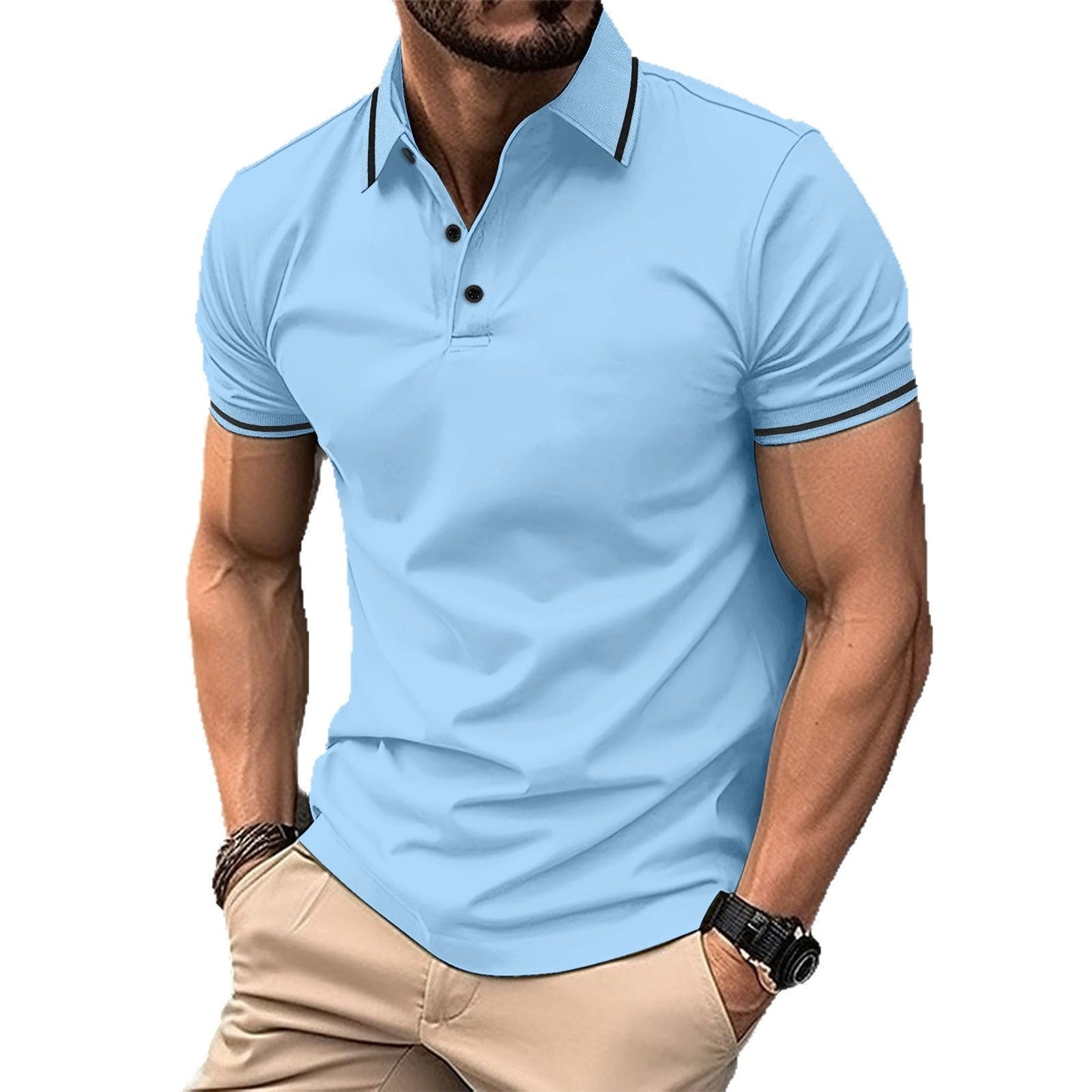 Herren Polohemd Elegant atmungsaktiv mit Kontraststreifen