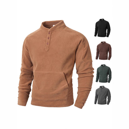 Herren Fleece Pullover Stehkragen Knöpfe Modern - BerlinGlamour