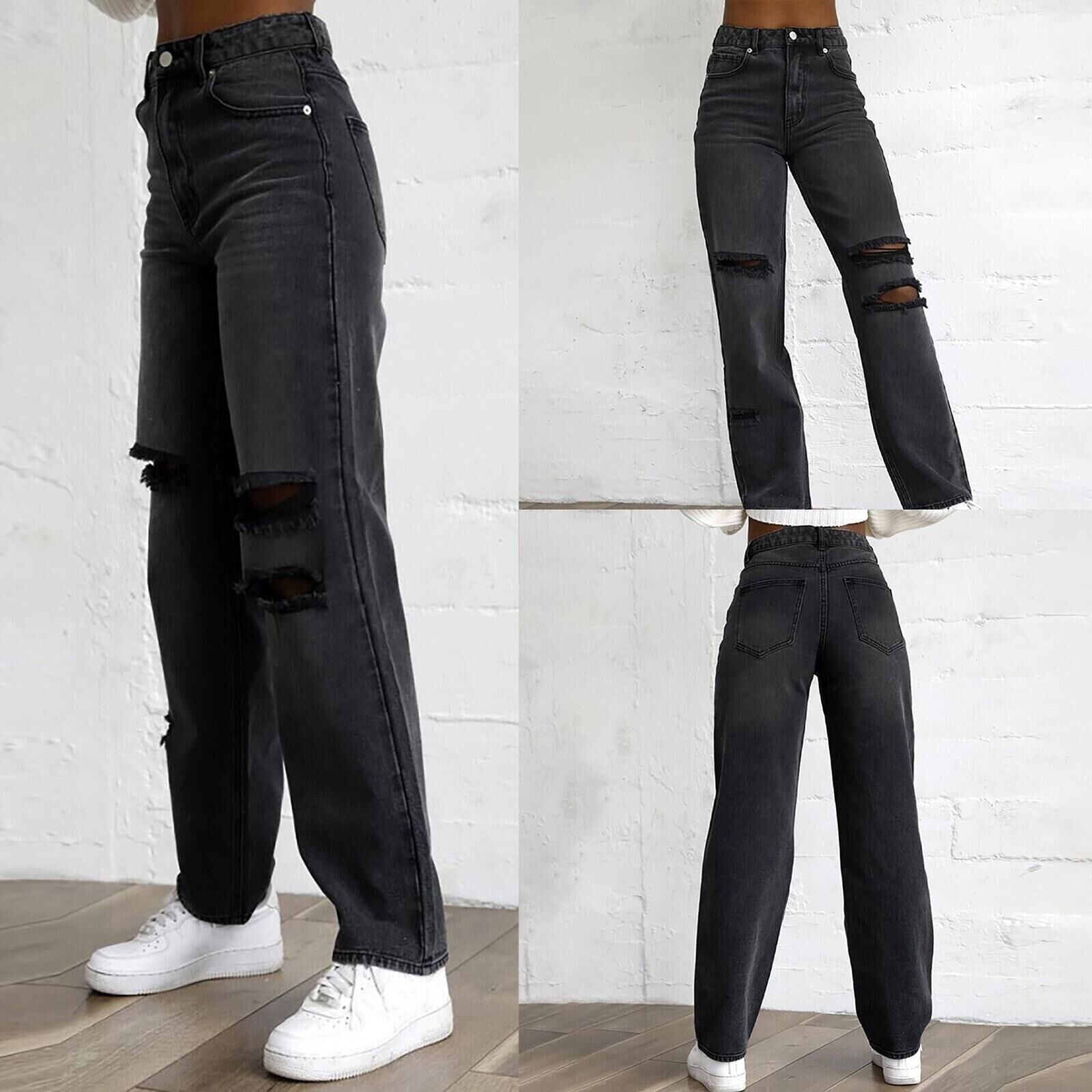Damen High-Waist Ripped Jeans Mit Fransen und Lochdetails - BerlinGlamour