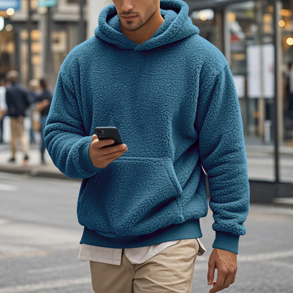 Herren Hoodie Kuschelig Teddy Fleece Kapuze Mit Kängurutasche
