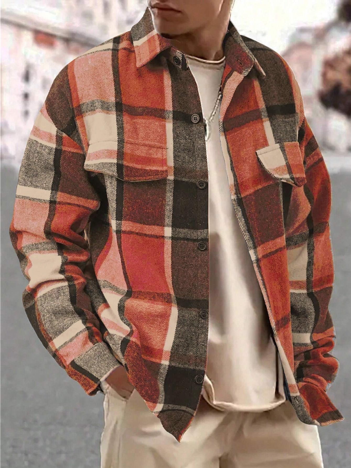Herren Flanelljacke Kariert Modern mit Brusttaschen