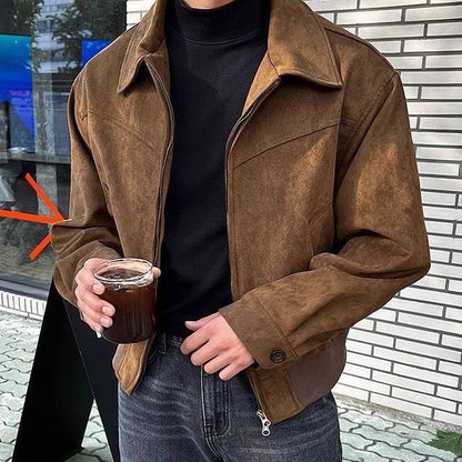 Herren Lederjacke Übergangsjacke Soft Schwarz Reißverschluss