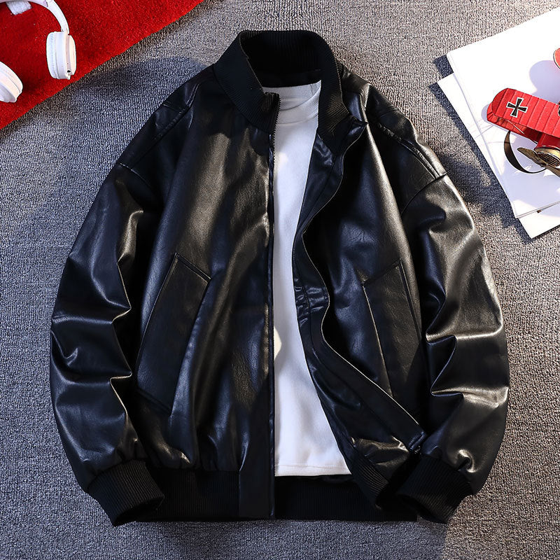 Herren Lederjacke Bomber Style Elastisch Rippbündchen Praktisch - BerlinGlamour