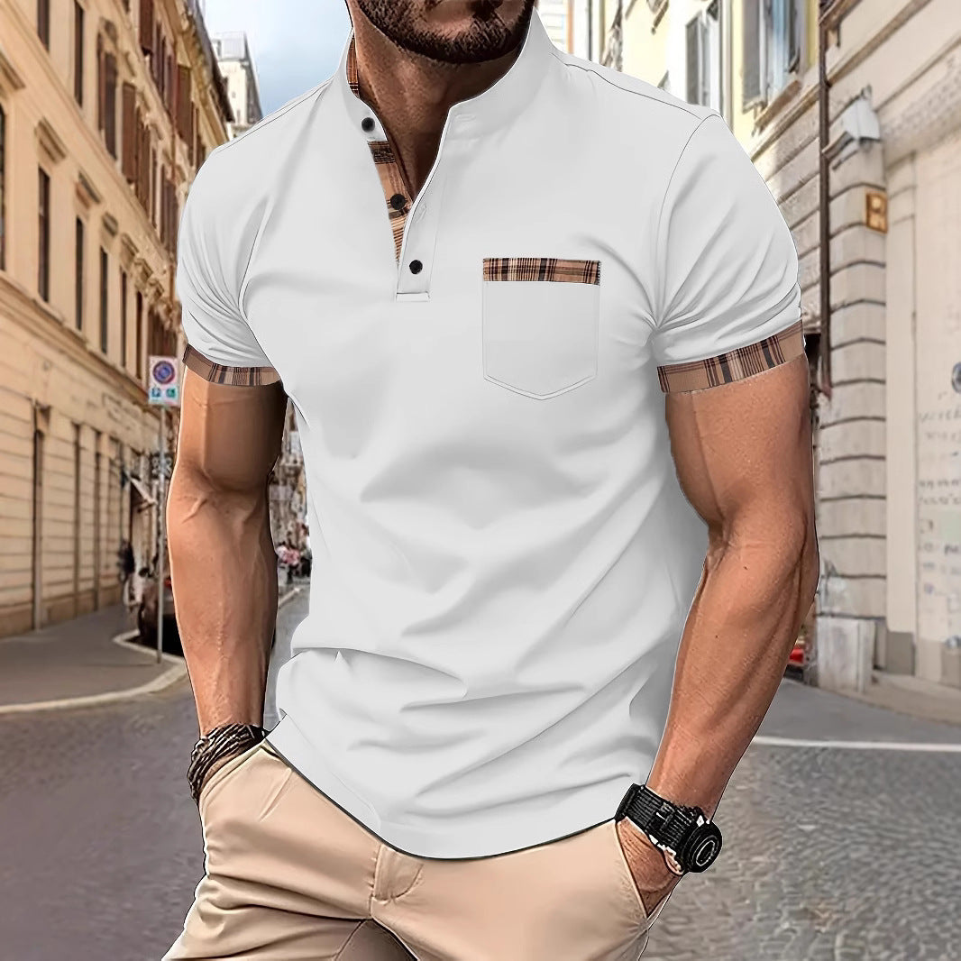 Herren Hemd Kurzarm Stehkragen Karomuster Modern