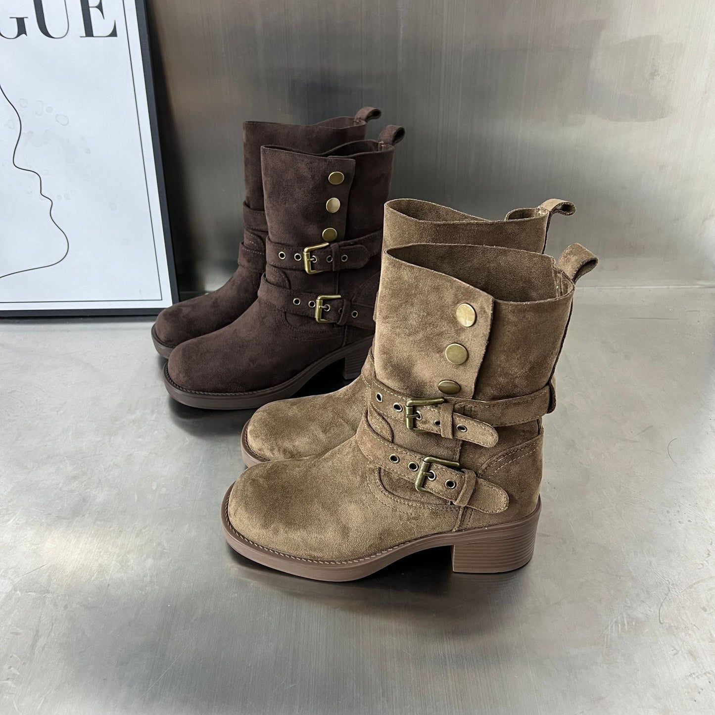 Damen Stiefeletten Elegant Schnalle Bequem Absatz