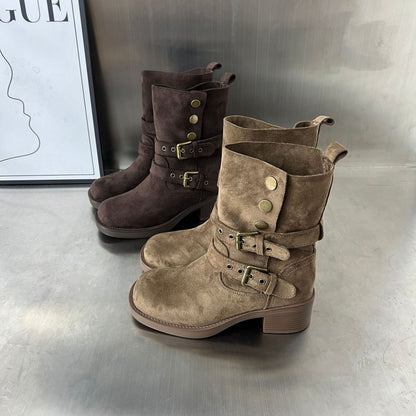 Damen Stiefeletten Elegant Schnalle Bequem Absatz