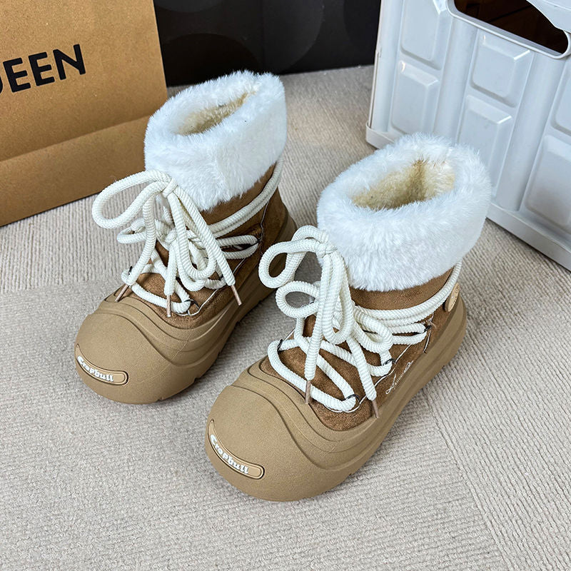 Damen Winterstiefel Gefüttert Warm mit Robustem Profil und Kuscheligem Fellkragen