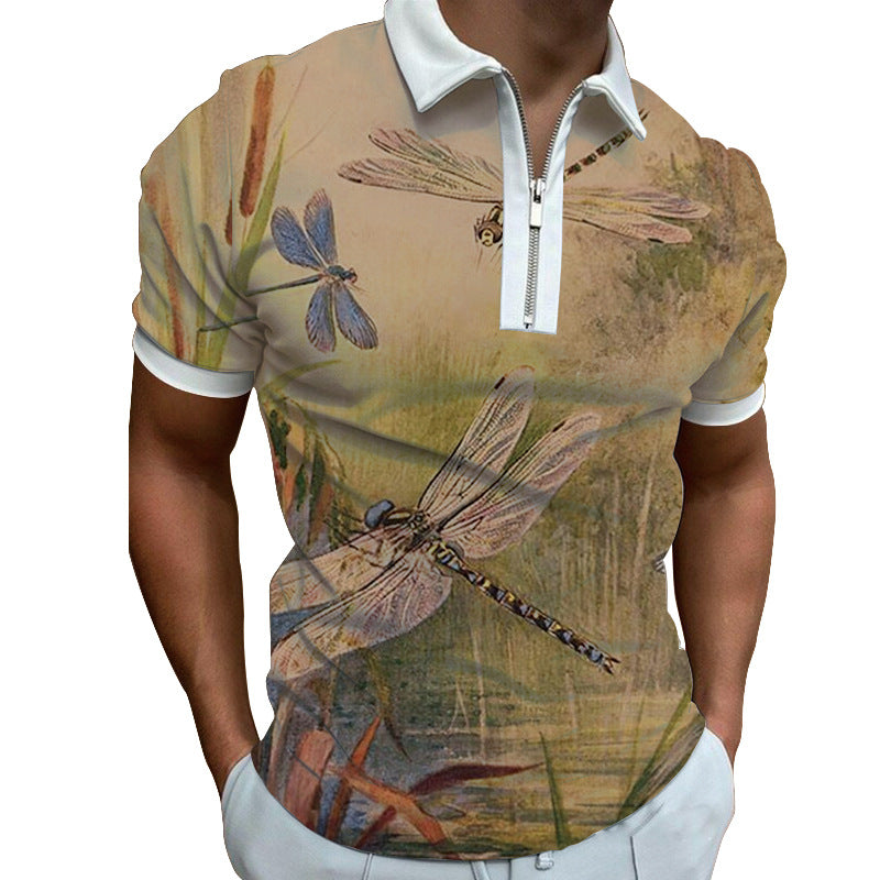 Herren Poloshirt Modern Grafisches Muster Reißverschluss
