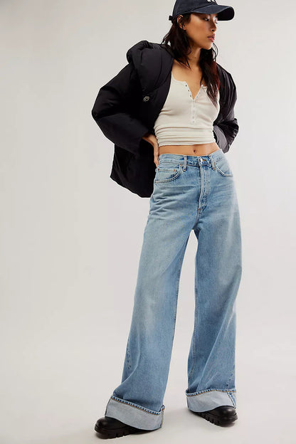Damjeans Weite Bein Modisch Elastic