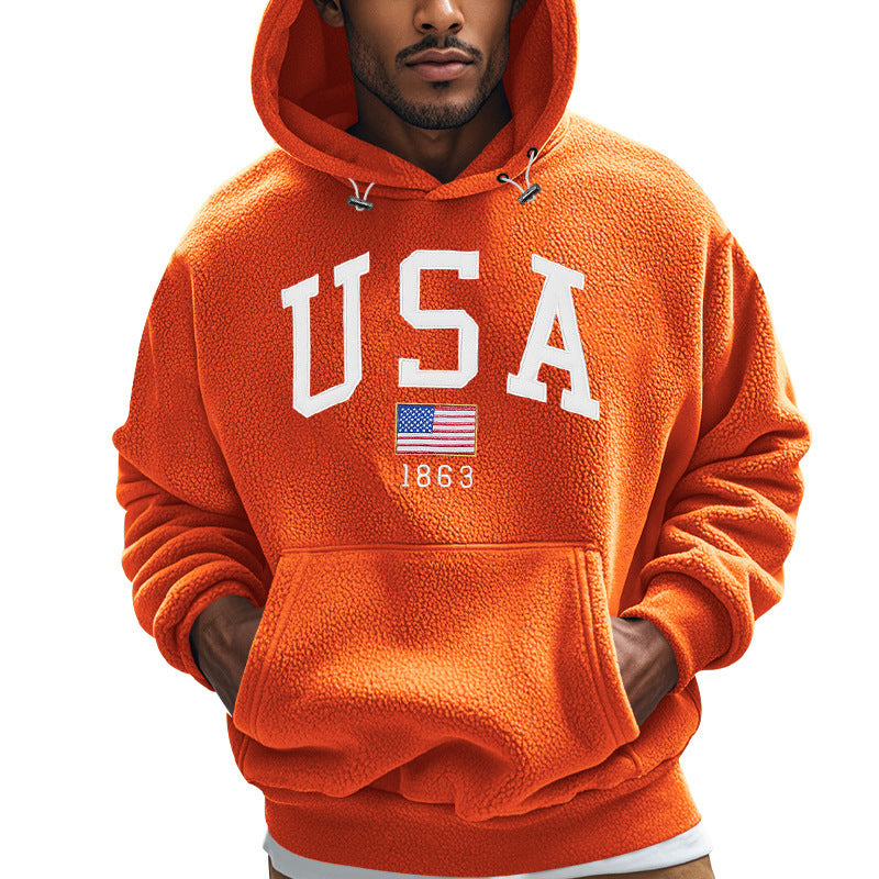 Herren Fleece Hoodie mit USA-Print, Weich und Warm - BerlinGlamour