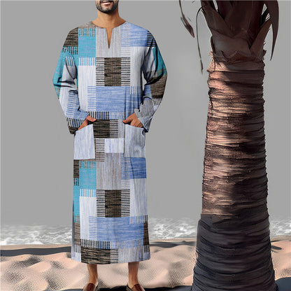 Herren Kaftan Baumwolle Modern Geometrisch Mit Taschen