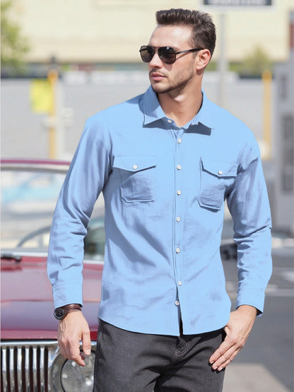 Herren Langarmhemd Modern mit Brusttaschen und Bequemem Schnitt