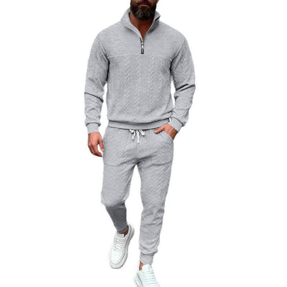 Herren Jogginganzug Strick Lässig Mit Reißverschluss Hochkragen