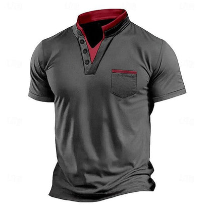 Herren Poloshirt Kurzarm mit V-Ausschnitt und Brusttasche