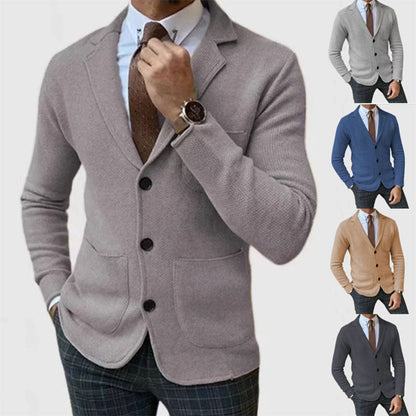 Herren Blazerjacke Elegante Strickoptik Hochwertig Schwarz