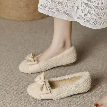 Damen Pantoletten Flauschig Schleifen Design Warm