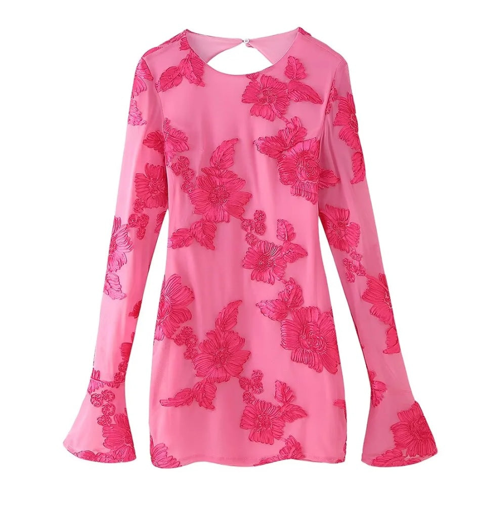 Damen Oberteil Elegantes Chiffon Blumenmuster Langärmlig