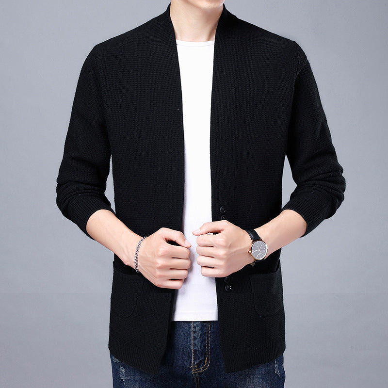 Herren Strickjacke Lässig Mit Taschen und Schalkragen