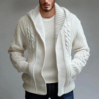 Herren Strickjacke Zopfmuster Großkragen Modern