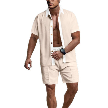 Herren Kurzarmhemd mit Kontrastkragen und passenden Shorts Sommer