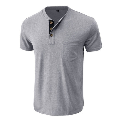 Herren T-Shirt Henley Style Knopfleiste Brusttasche Casual