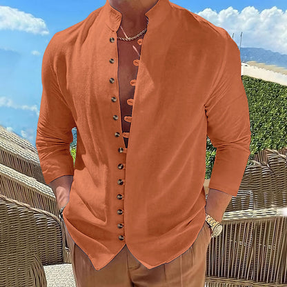 Herren Langarm-Hemd Stehkragen Modern mit Knöpfen Elegant