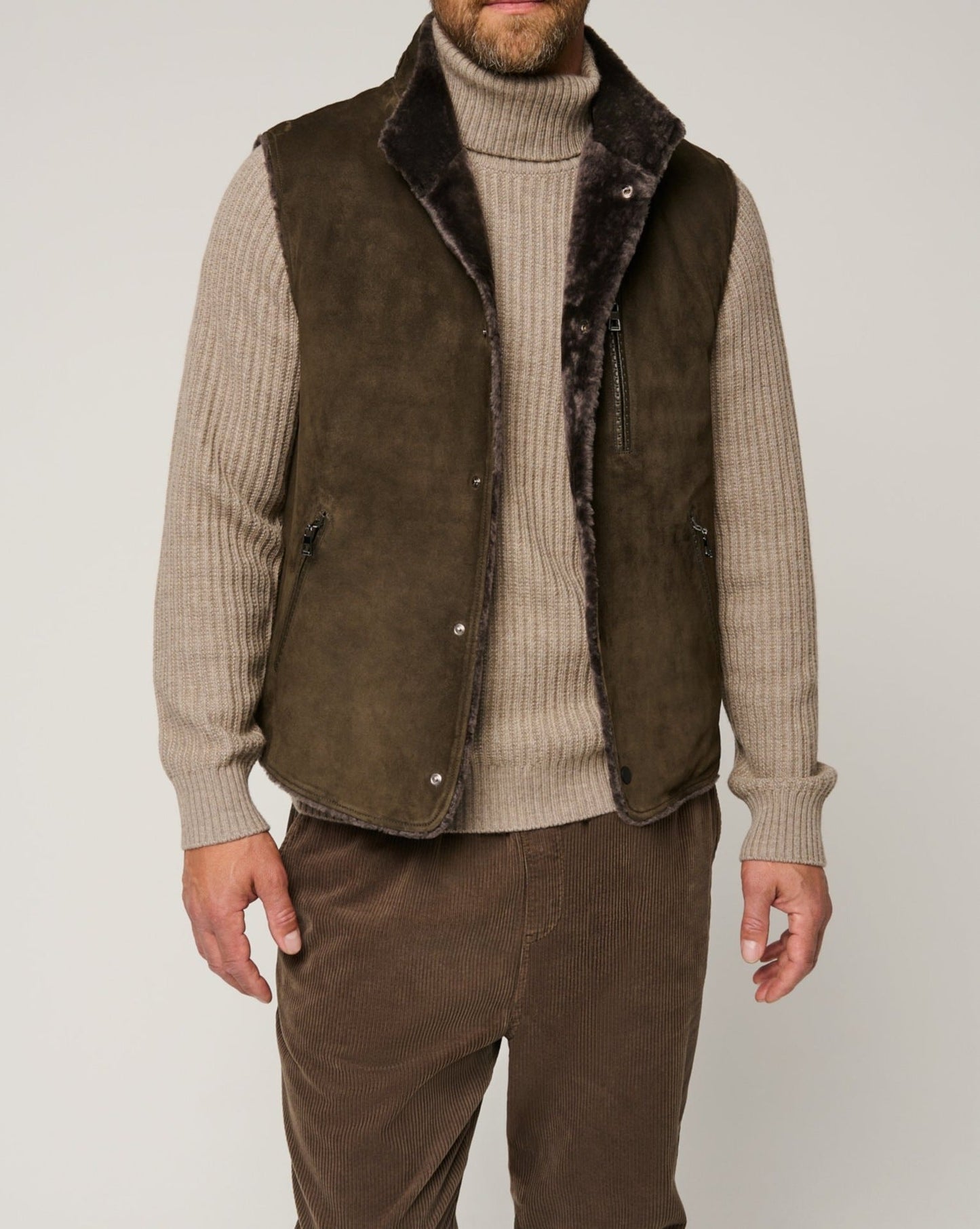 Herren Weste Wildleder Kuschelig Teddyfutter Warm