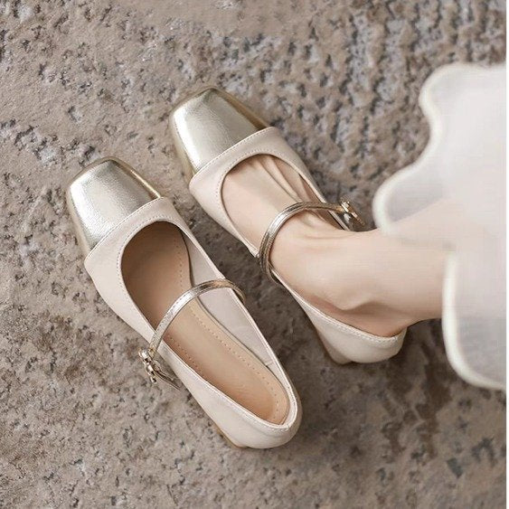 Elegante Damen Ballerinas mit Riemen Glänzend Damen Schuhe