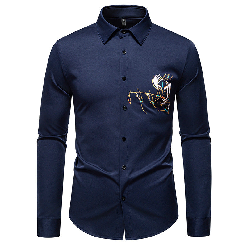 Herren Hemd Langarm Elegant Modern mit Stickerei