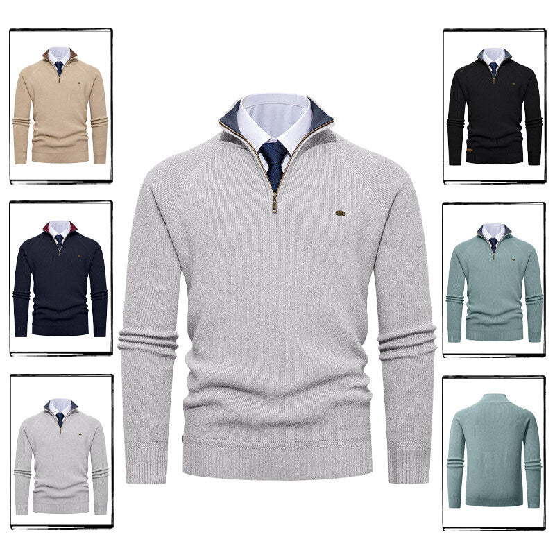 Herren Strickpullover Stehkragen Reißverschluss Elegante Kaschmir Optik - BerlinGlamour