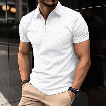 Herren Polohemd Modern Strukturiert mit Reißverschluss
