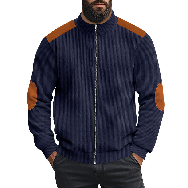 Herren Strickjacke Sportlich Leder Dekor Modern