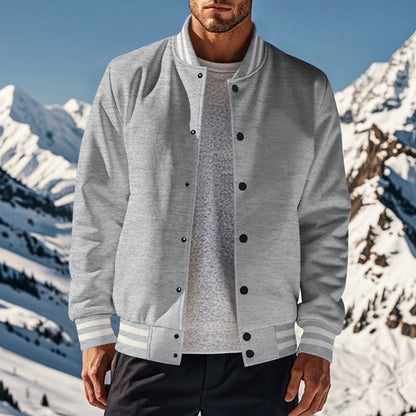Herren Collegejacke Vintage Style Breiter Kragen Druckknopf