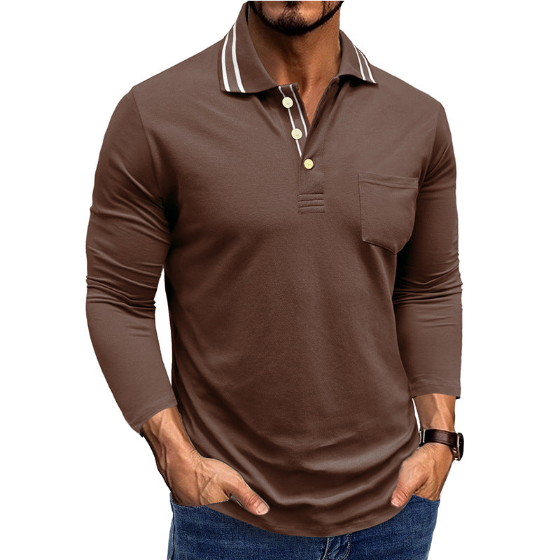 Herren Langarm Polo Modern Kontrastkragen Slimfit